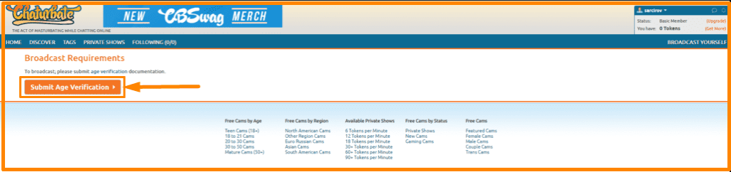 Submit age verification on Chaturbate