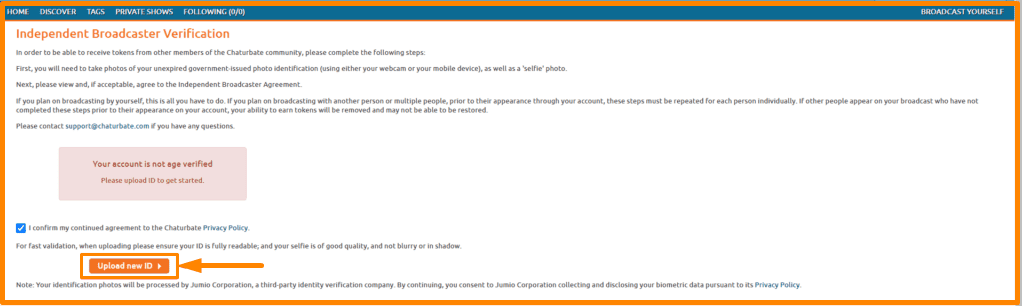 Upload new ID on Chaturbate