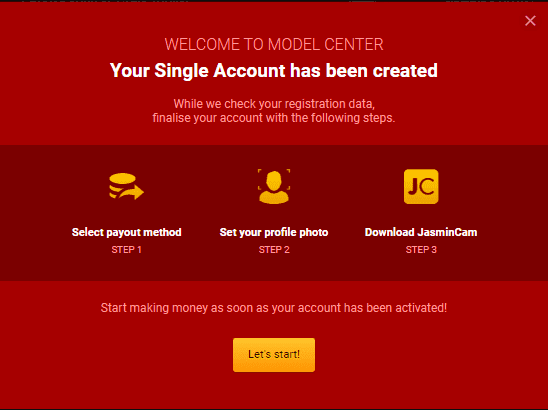 LiveJasmin Model Center: Your Single Account has been created