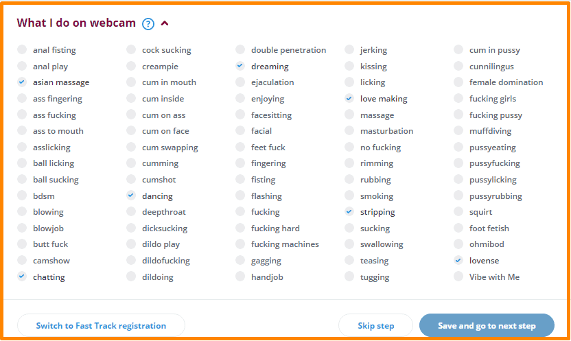 Category selection process for web model