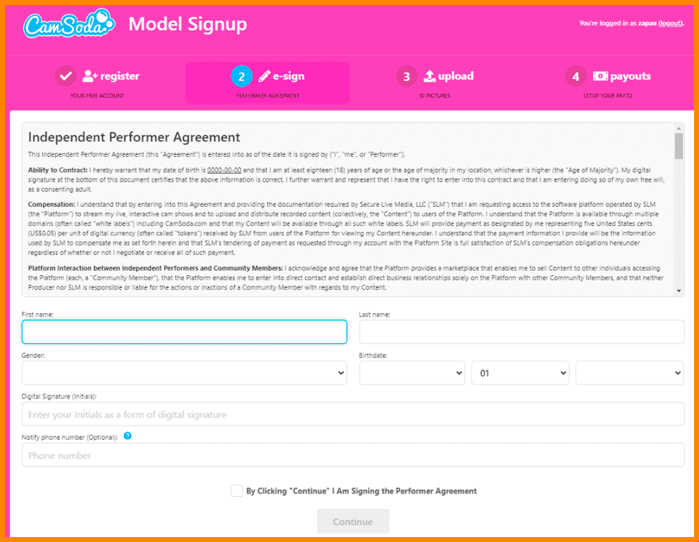 Step 2: Independent Performer Agreement