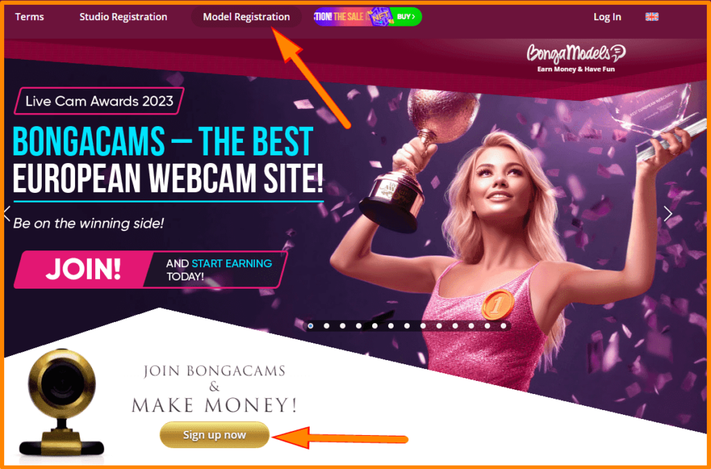 Web model registration page on Bongamodels