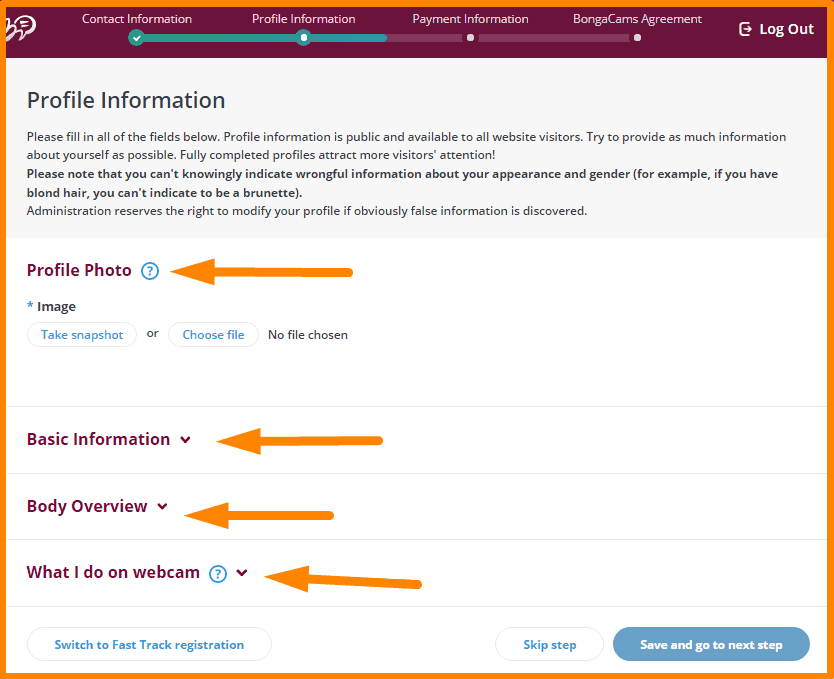 Profile Information Settings on Bongamodels