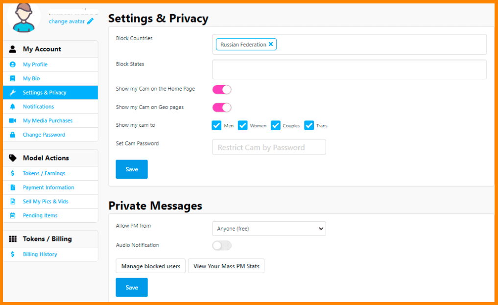 Section: Settings & Privacy