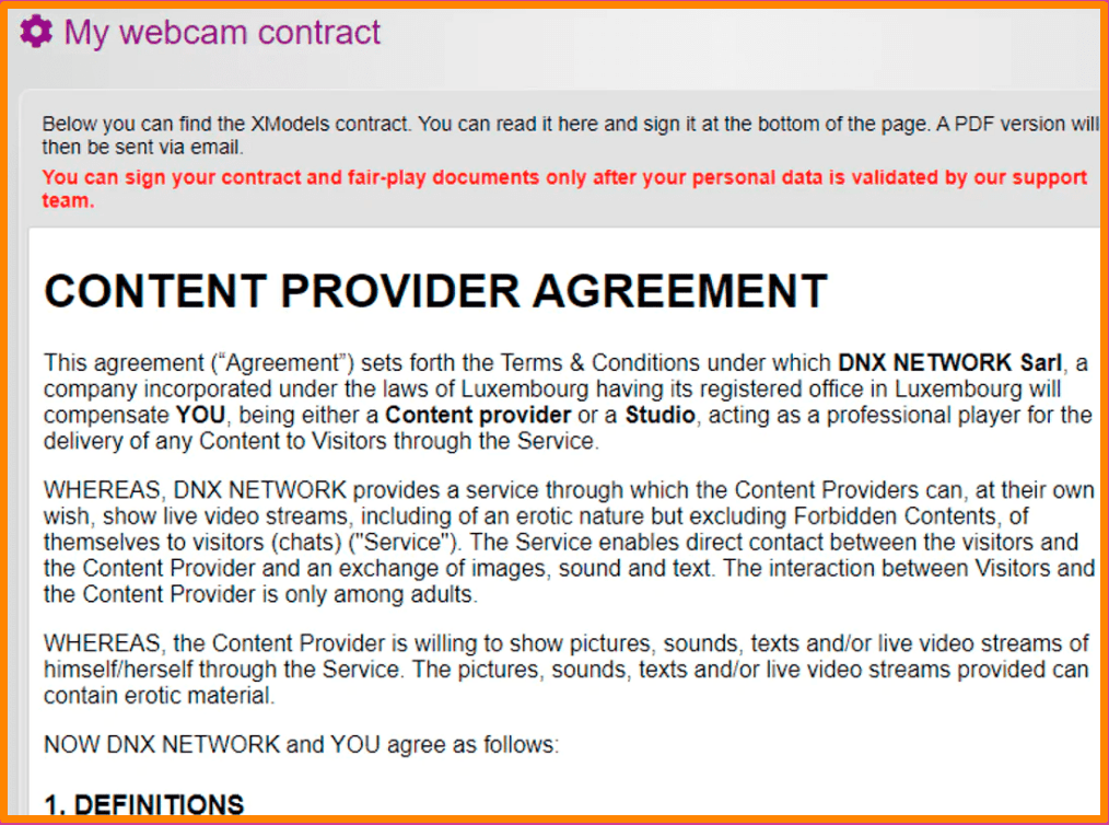 My webcam contract on XcamsModels